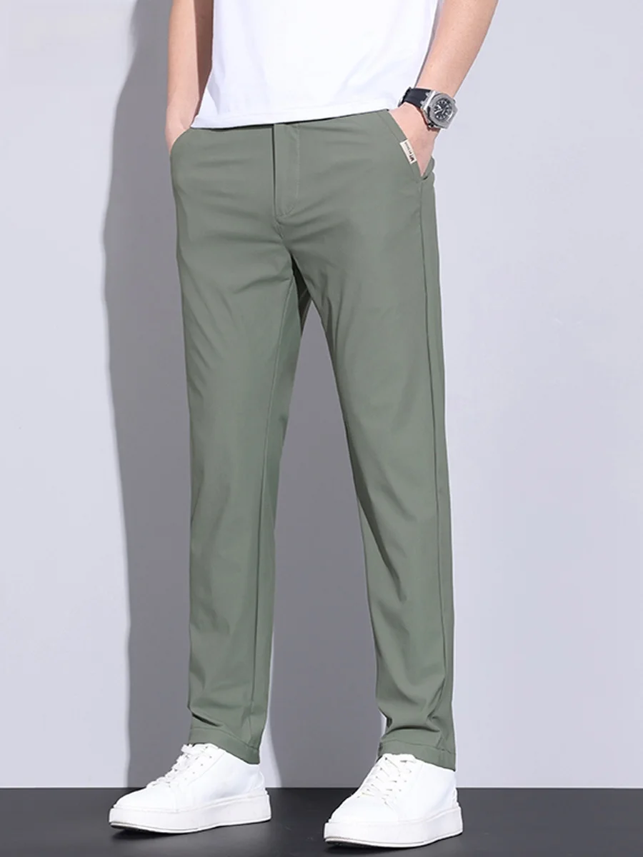 

Ice Silk Elastic Casual Pants Men's Long Straight Leg Summer 2024 New Cool Qui Dry Sport Trousers Breathable Loose Fit
