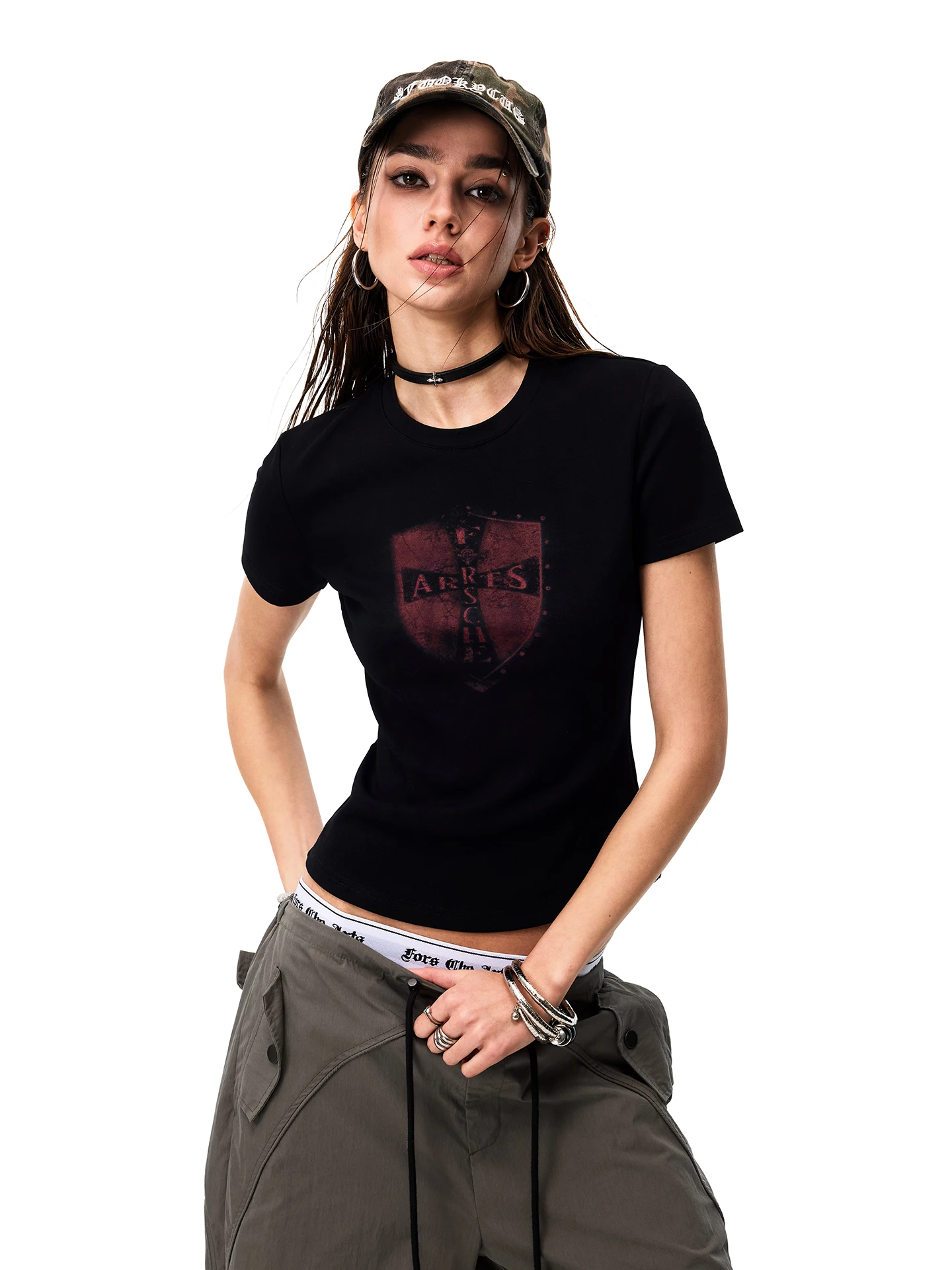 

Женская футболка в стиле ретро с круглым вырезом и коротким рукавом, с перекрестным дизайном, летняя, повседневная, удобная, из хлопка