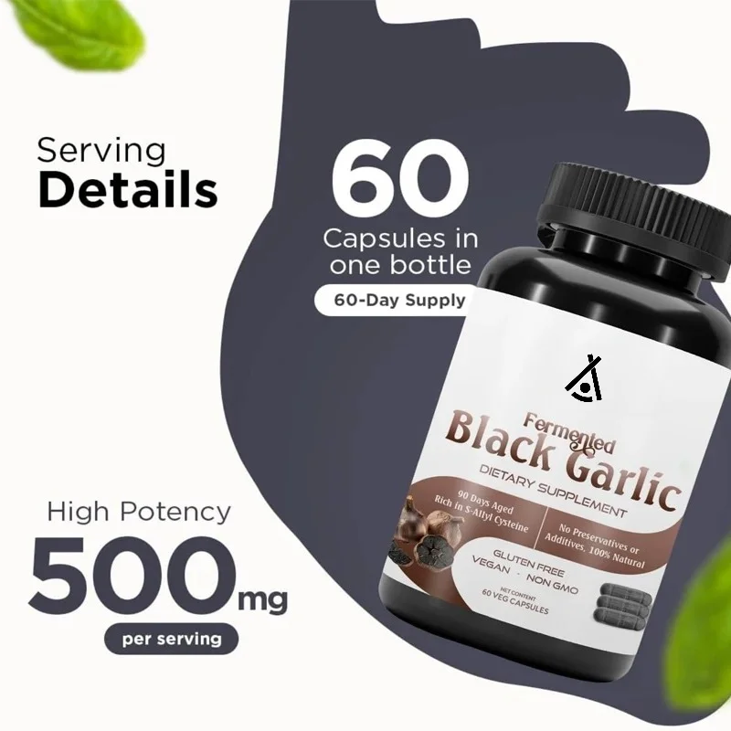Organic Aged and Fermented Black Garlic Capsules, 60 Vegetarian Capsules, 500mg