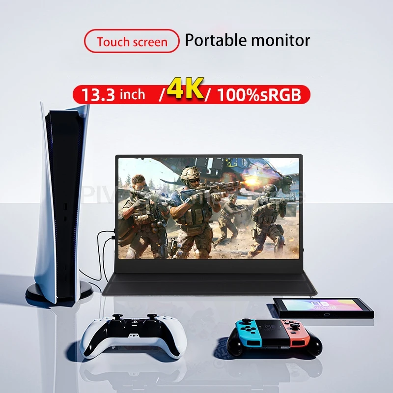 شاشة لمس 13.3 بوصة 4K محمولة PS5 شاشة توسيع الهاتف المحمول مفتاح شاشة كمبيوتر خارجي شاشة ثانوية 100% sRGB 400nit