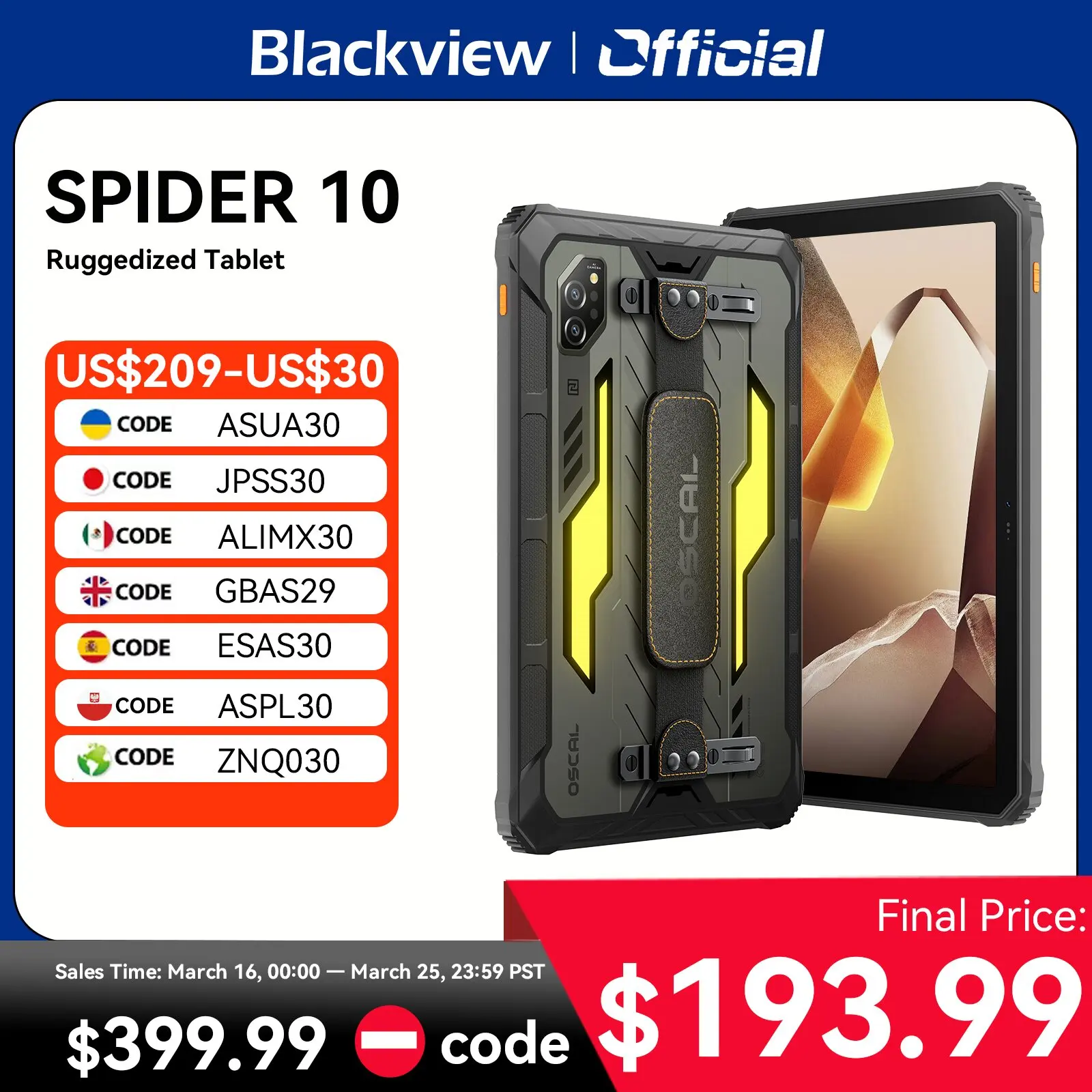 Blackview OSCAL SPIDER 10 Rugged Pad,11'' FHD+IPS 60Hz Display 8GB 256GB 20000mAh, MediaTek Dimensity G81, Android 15 Tablet
