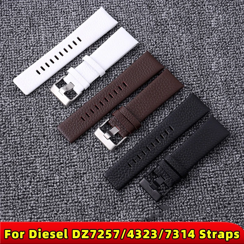 Large Size Genuine Leather Watchband For Diesel DZ7257 Dz7413 4323 7314 7313 7371 Straps 22 24 26 27 28 30mm Black Brown White