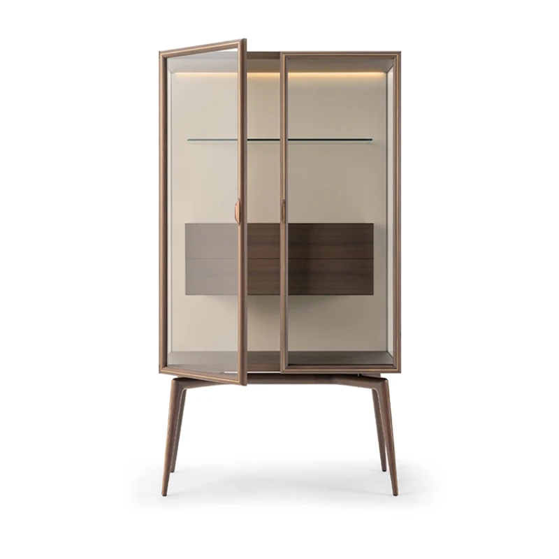 Light luxury brushed brass glass wine cabinet complete display cabinet living room household wine cabinet