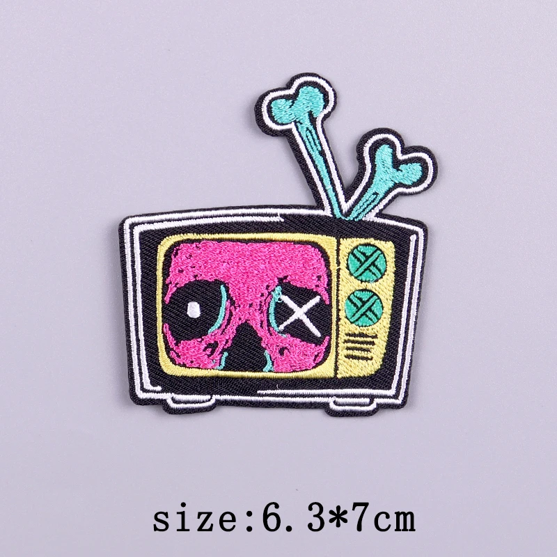 TV Set Alarm Clock Patch Iron On Embroidery Patches For Clothing Thermoadhesive Patches On Clothes Radio Cartoon Patch Stickers