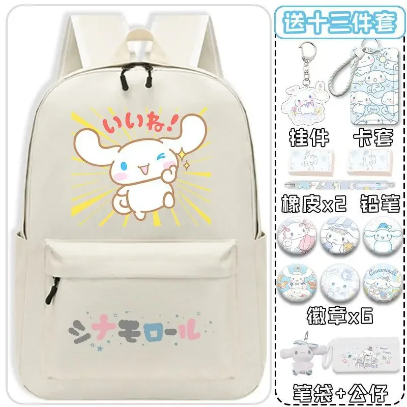 Sanrio Cinnamoroll Mochila Escolar Babycinnamoroll para Mulheres, Estudante Bonito, Mochila Dupla, Grande Capacidade, Simples e Durável