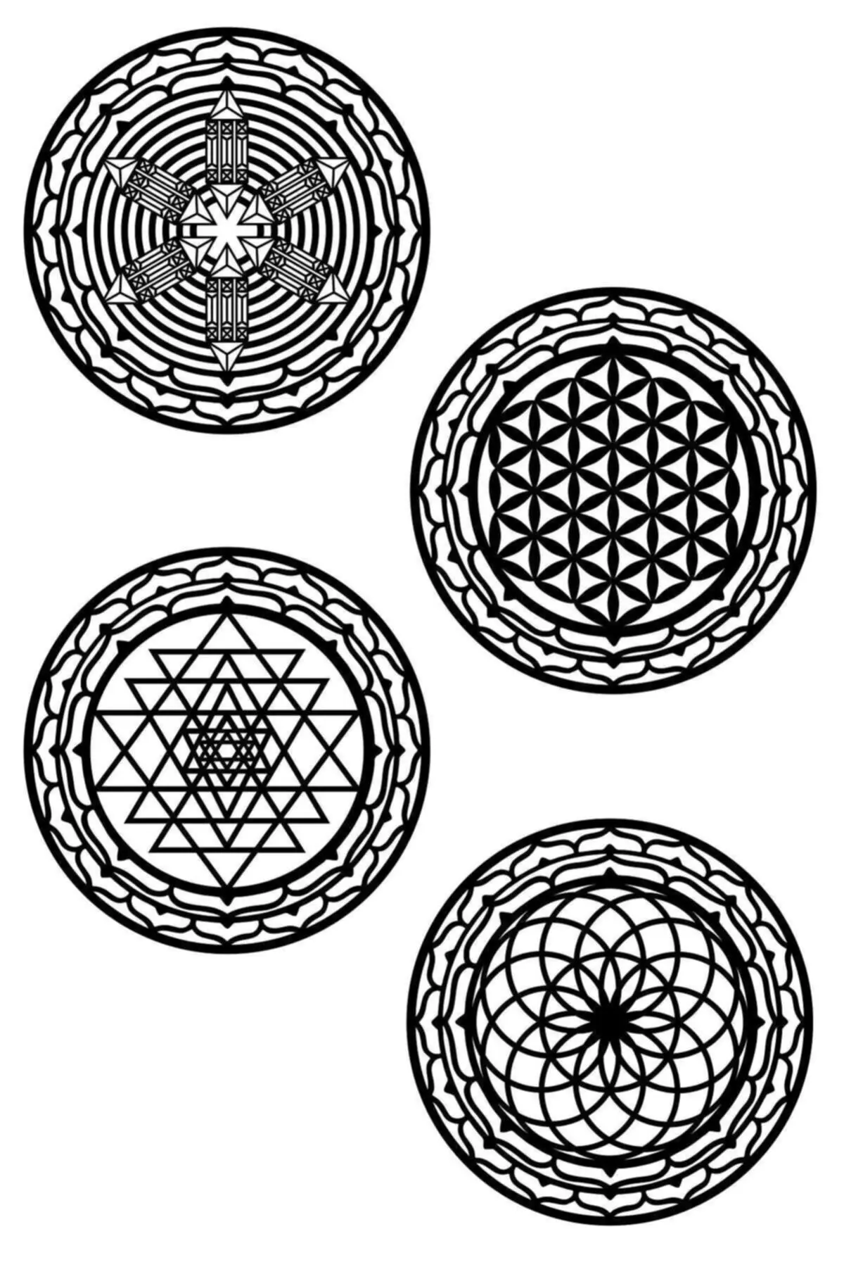 

felt Wall Art Decor Life Cycle 30cm Diameter Set of 4 Flower of Life Torus Sri Yantra Atlantis Mandala Quadrant Black Color Modern Office New 3D Creative Stylish Living Room Bedroom Kitchen Decorative 2022 Quality Gift