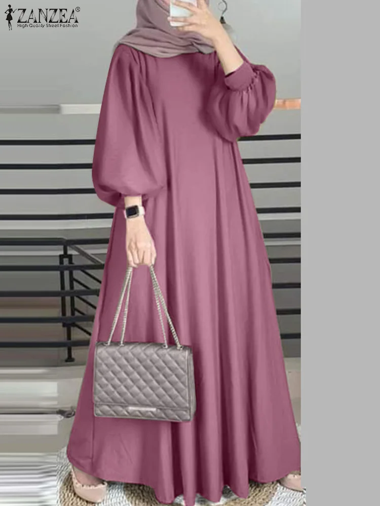 

ZANZEA Fashion Women Muslim Dress Autumn Long Sleeve Solid Loose Sundress Islamic Clothing Dubai Turkey Maxi Vestido Robe Femme