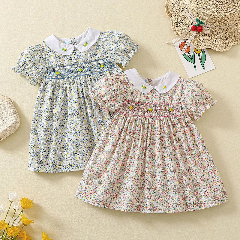 Summer Kids Baby Girls Short Sleeve Sweet Printing Dress Pastoral Style Kids Baby Girls Princess Children Clothes Dress