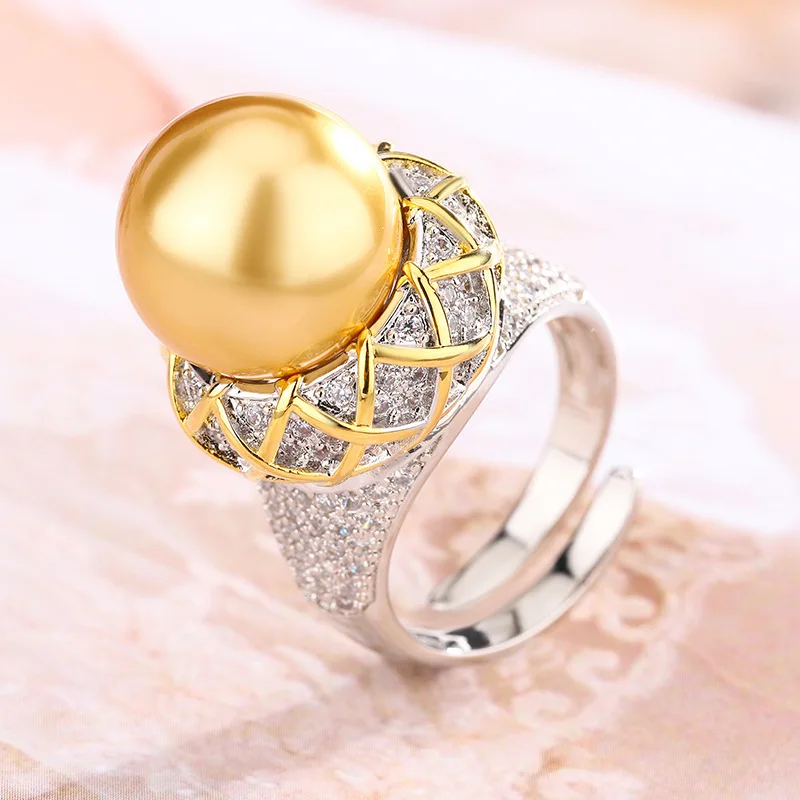

New Factory in Stock Pearl Ring Personality Fashion Commuter Adjustable Imitation Natural Nanyang Pearl Australia White Pearl Wh