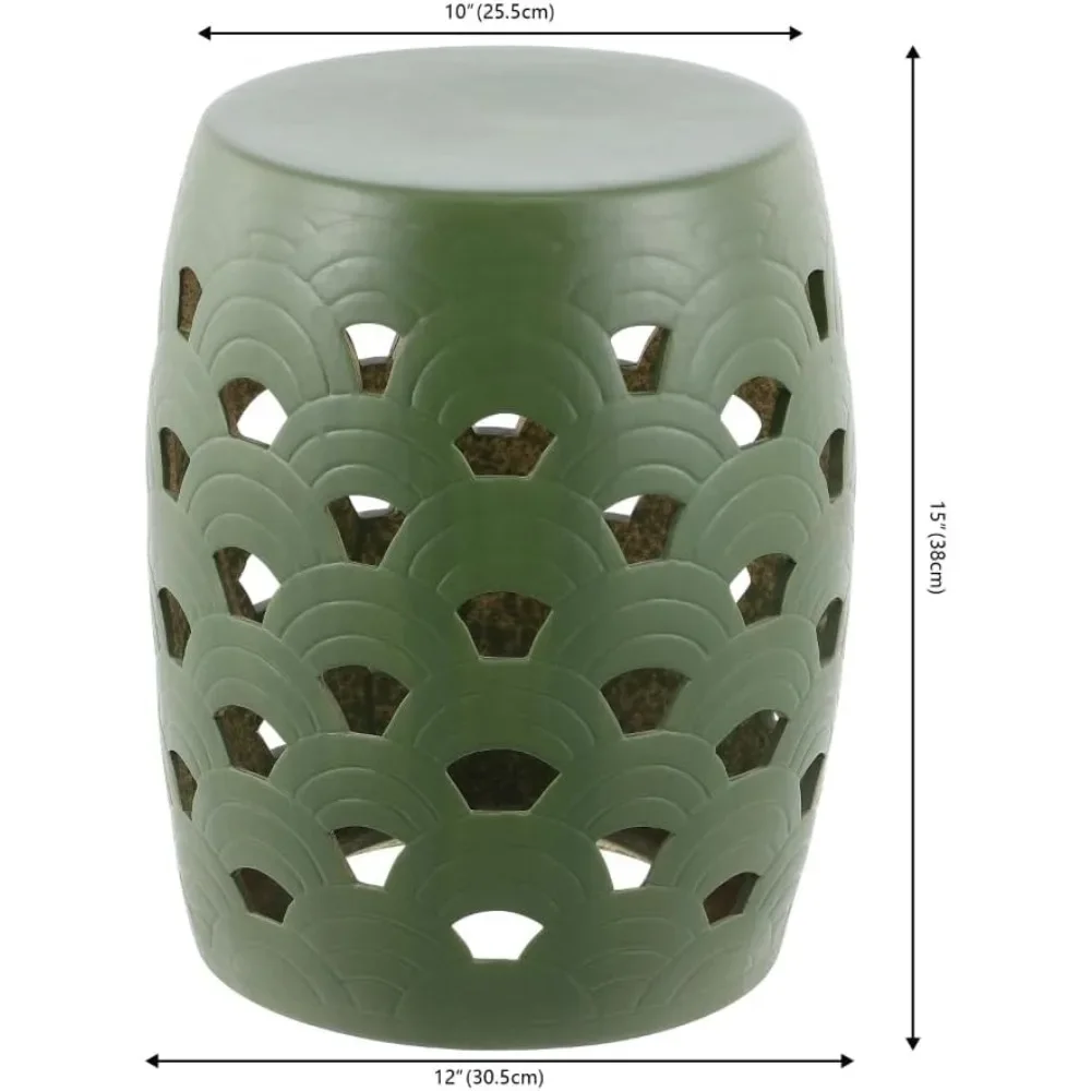 Amaissa Moss Green Ceramic Decorative Garden Stool - Versatile Side Table & Plant Stand for Living Room, Bedroom & Garden