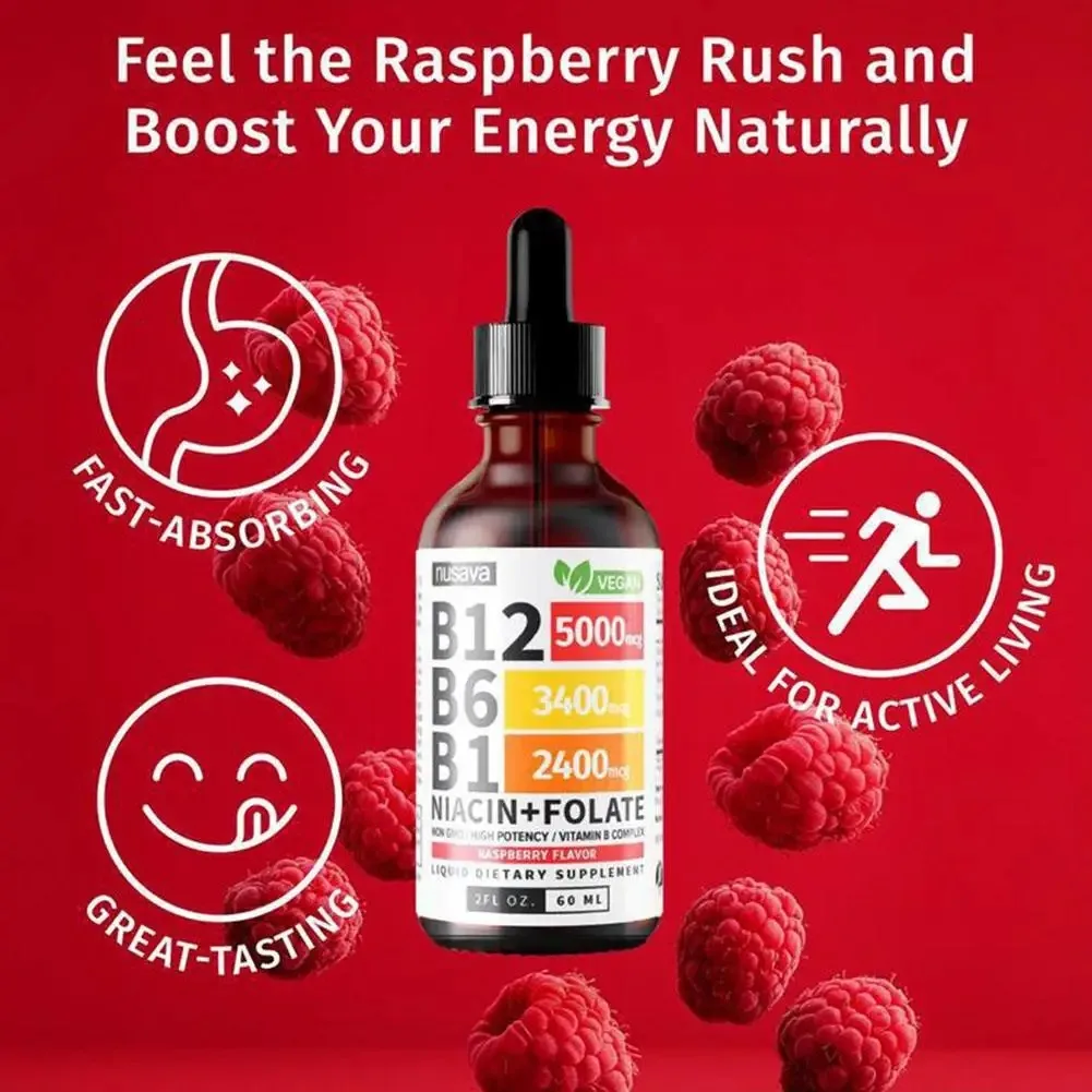 Triple Absorption Vitamin B12 B6 B1 Liquid Drops Sublingual B Complex Supplement Nerve Muscle Support Nighttime Formula
