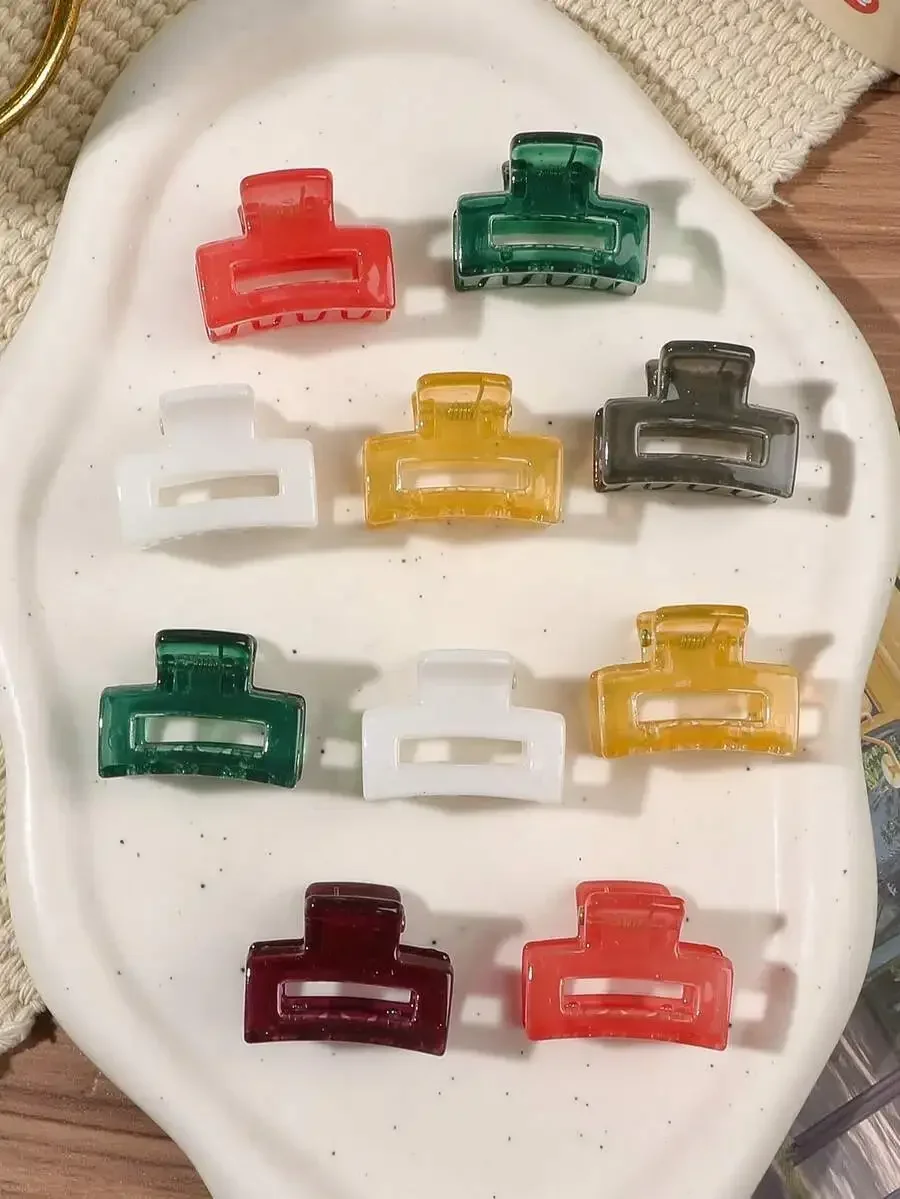 

10pcs Translucent Hollow Square Mini Glossy Hair Clips Set For Women