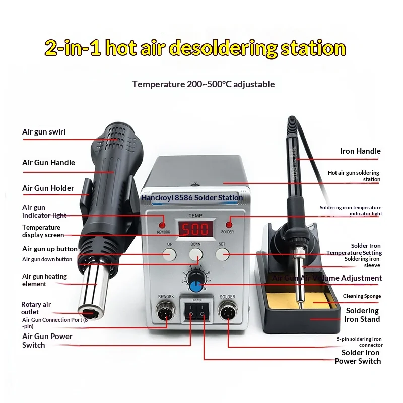 2026 Best Seller 2-in-1 Digital Display Hot Air Gun Soldering Station, 110/220V for Mobile Phone & Car Motherboard Repair