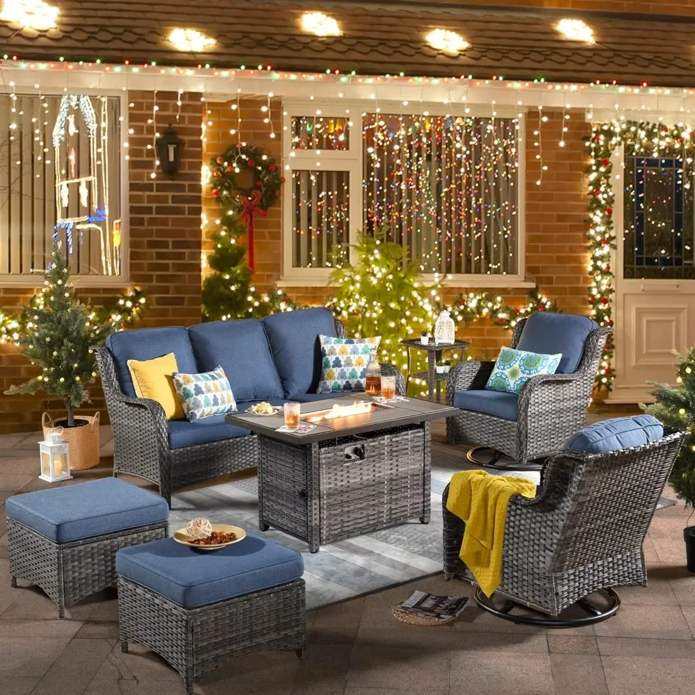 Patio Furniture Set, with Swivel Rocking Chairs,All Weather Wicker Outside Conversation Sets ,7 Pieces Outdoor Sofa Sets