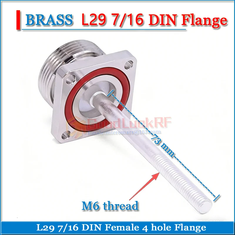 7/16 L29 DIN Female 4 Hole Flange Panel Mount Waterproof M6 Thread Needle Length 73mm Plug Copper 50ohm RF Connector Adapter