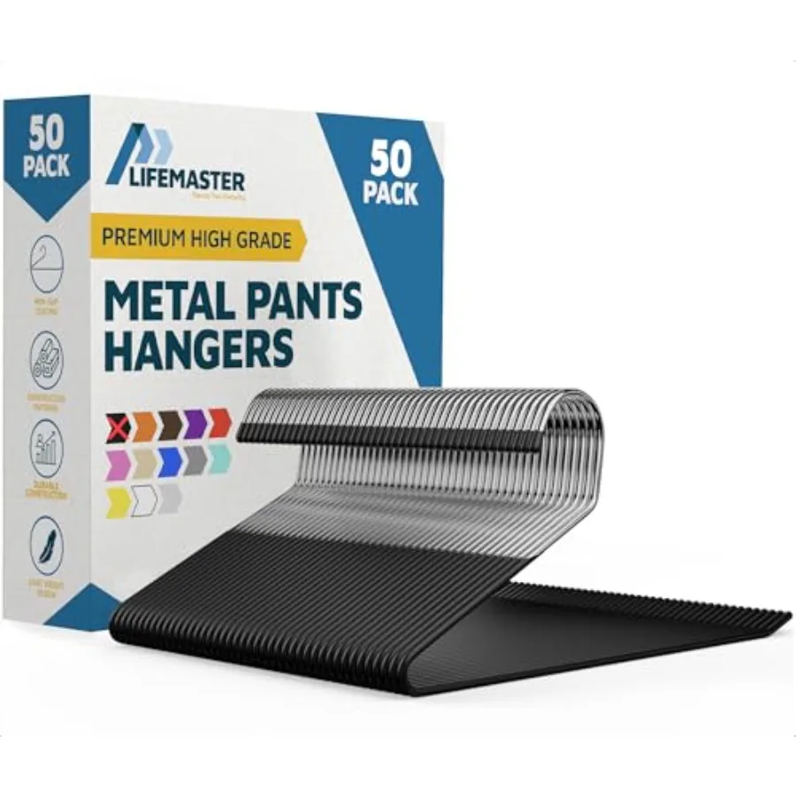 

Набор металлических вешалок для брюк - 50 штук, элегантные, нескользящие, экономящие место в шкафу, для брюк, штанов, одеял и джинсов с функцией Ru