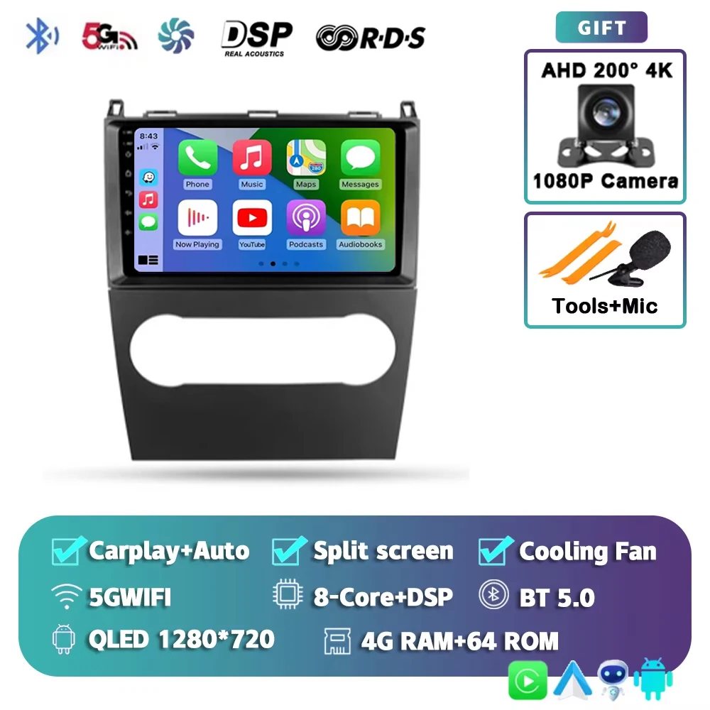 Voor Mercedes-Benz A-Klasse 2 W169 C169 2004 - 2012 2K 12+256 QLED Android 16 CarPlay autoradio multimediaspeler GPS stereo