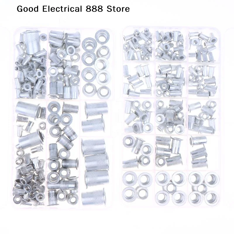 【G】150Pcs 165Pcs Rivet Nut Assortment Kit M3-M12 Threaded Insert Nuts Flat Head Rivnut Set For Metal Plate Repair Hardware Kit