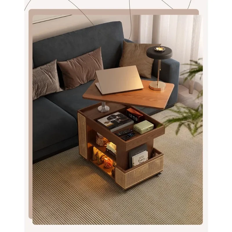 Winter wood solid wood mobile coffee table liftable small apartment living room household sofa side cabinet trolley bus side