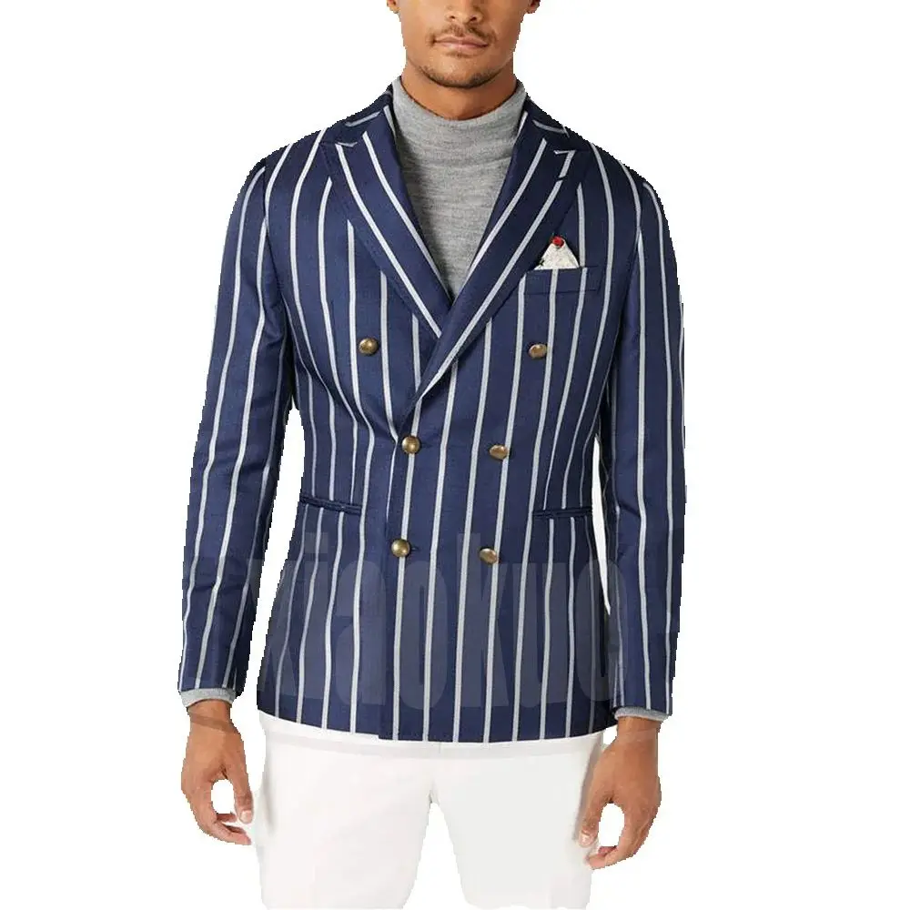 Męski dwurzędowy garnitur w paski Stylowy klapa szpiczasta Codzienne stroje biurowe 2-częściowy modny garnitur biznesowy (marynarka + spodnie)