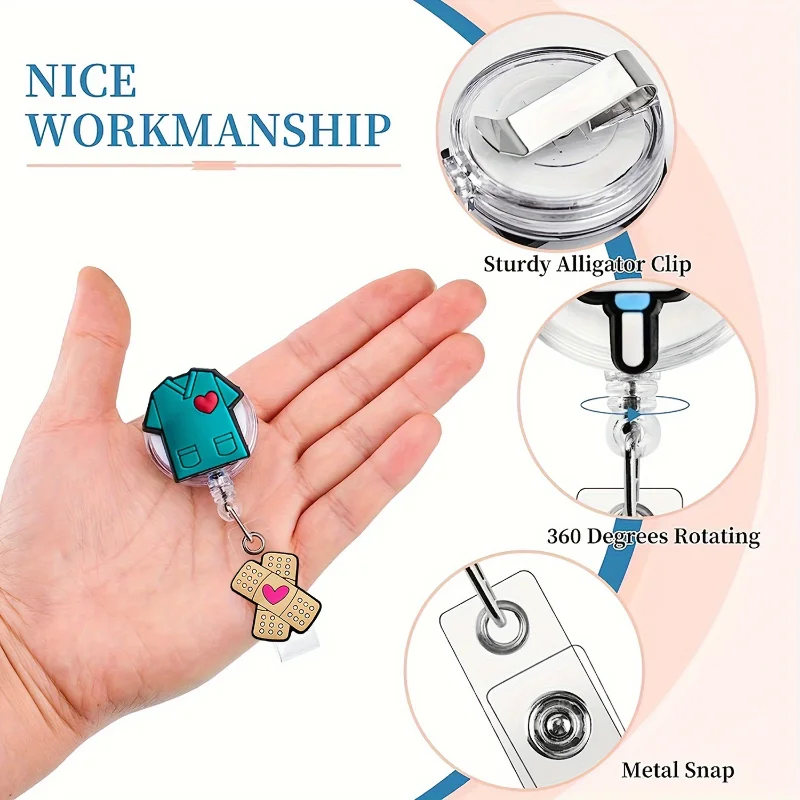 1pc Cartoon Nurse Doctor ID Badge Holder with Retractable Reel, Retractable Metal Clip Business Work Card/Name Tags