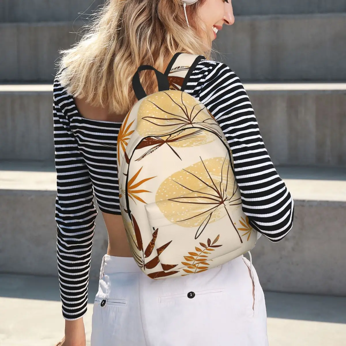 

Boho Earthtones, Taupe, And Orange Leaves Backpack Hot Sale Daypack Kids BookBag School Bag Shoulder Bags for Men Women