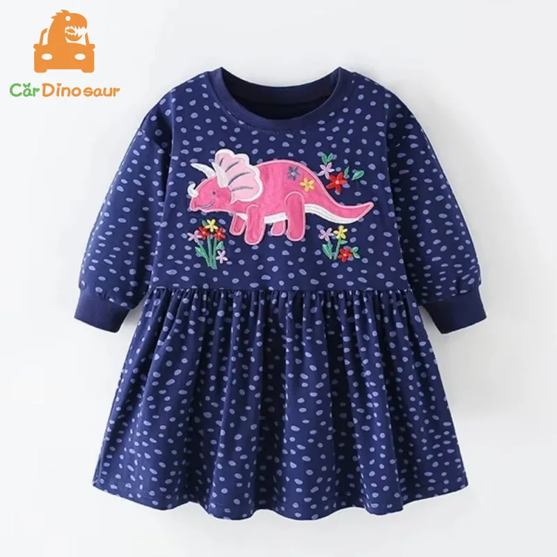 2025 Spring Autumn New 3 4 6 8 10 12 Years European American Style Cartoon Embroidery Long Sleeve Cotton Kids Baby Girl Dress