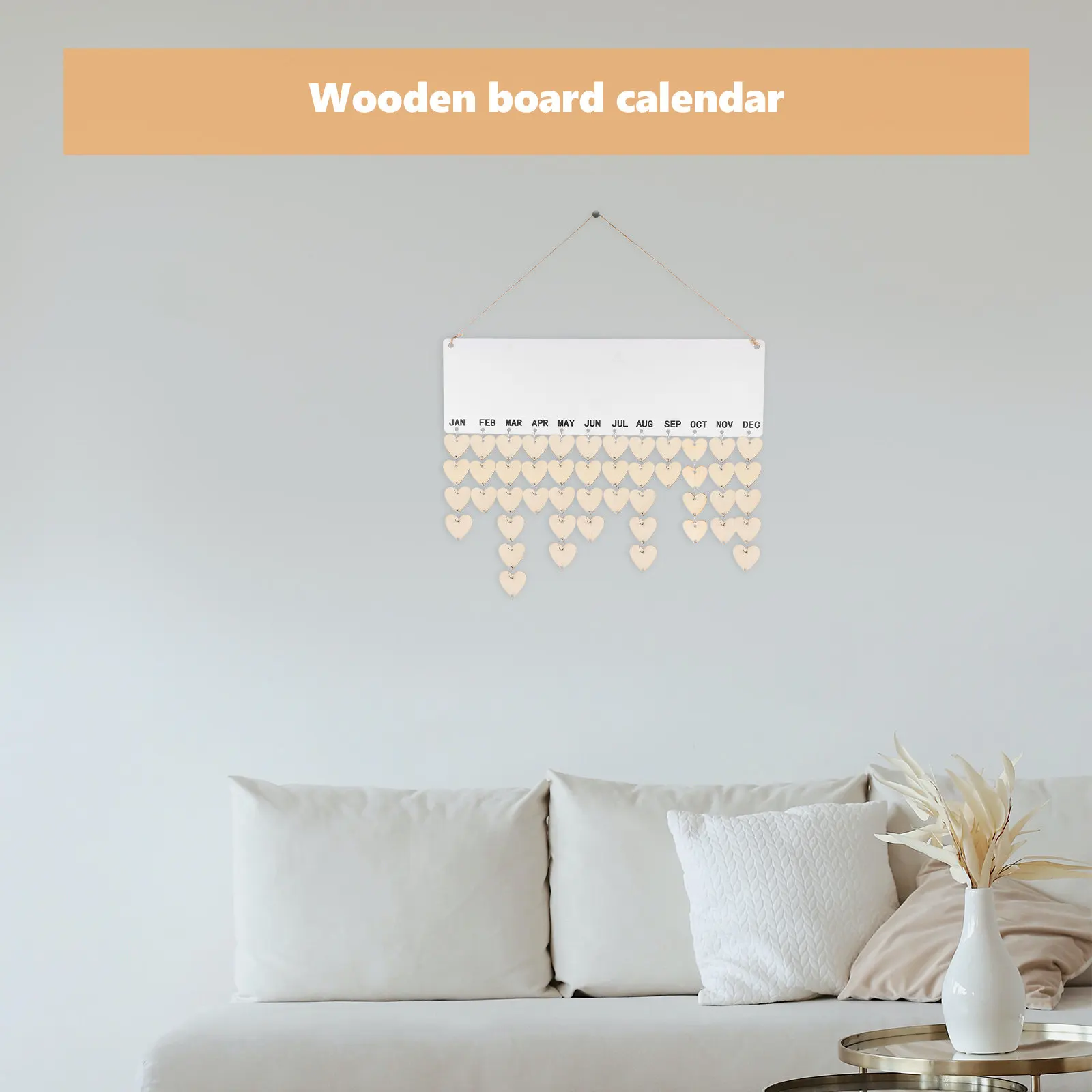 50Pcs Heart Wooden Slices and 50 Iron Loops Wooden Plaque Calendar Set Creative Birthday Mothers Day Fathers Day Reminder Wall
