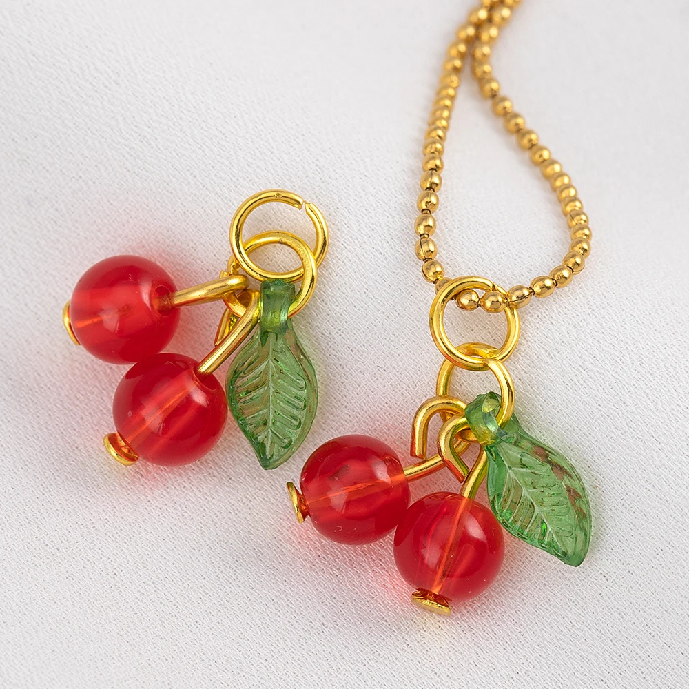 

2pcs 10pcs Cute Red Cherry Acrylic Pendant Fruit Accessories Necklace Earring Bracelet DIY Bag Keychain Jewelry Making Material