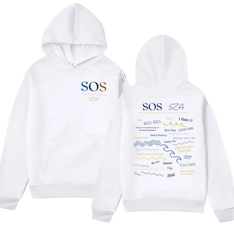 เสื้อฮู้ดชายหญิงทัวร์คอนเสิร์ตแร็ปเปอร์ sza SOS เสื้อสเวตเชิ้ตแขนยาววินเทจสไตล์ฮาราจูกุเสื้อสวมหัวมีฮู้ดแฟชั่นโอเวอร์ไซส์ผู้ชาย