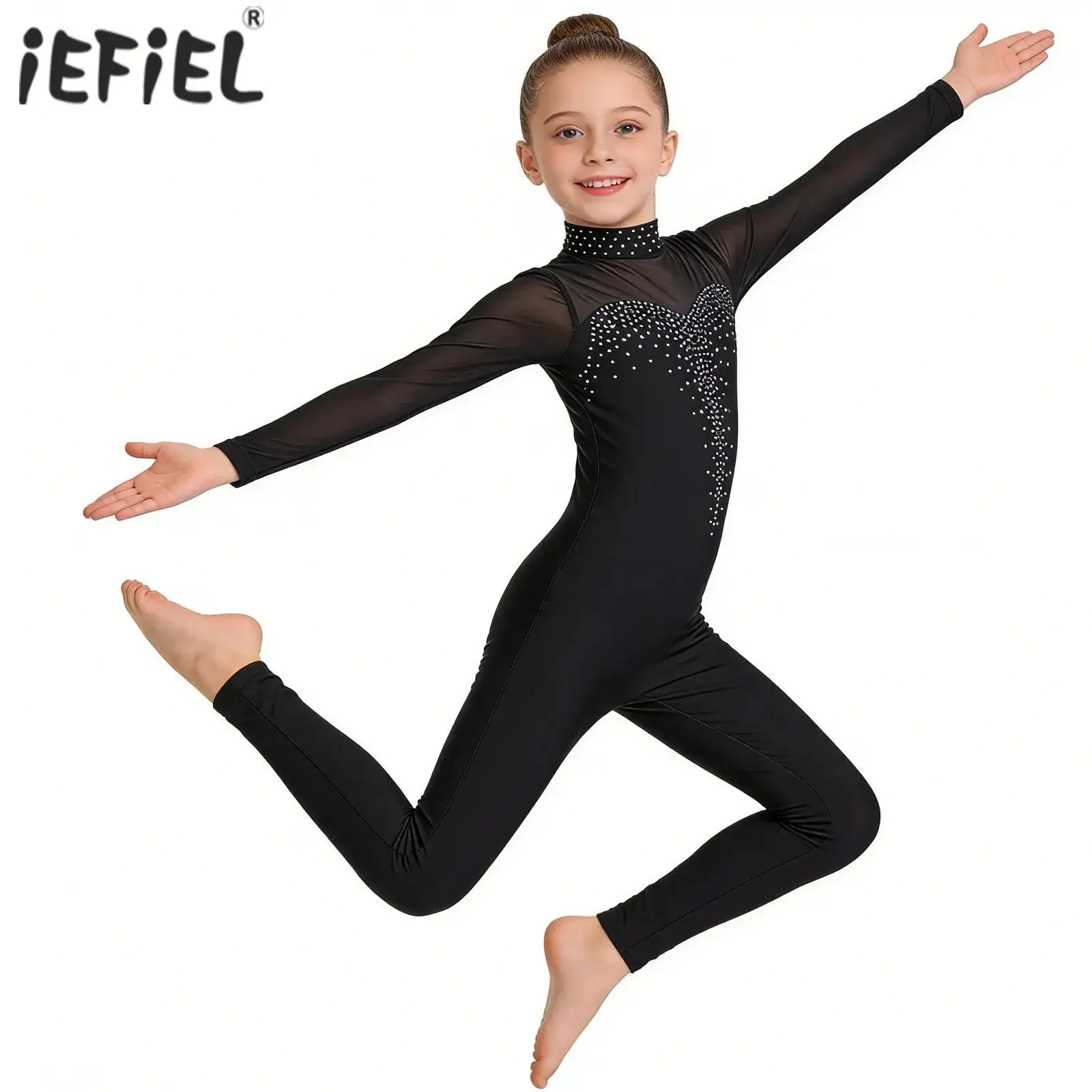 

Kids Girls Shiny Rhinestone Ballet Jersey Leotards Figure Skating Dance Jumpsuit Dancewear Gymnastic Unitard Performance Costume