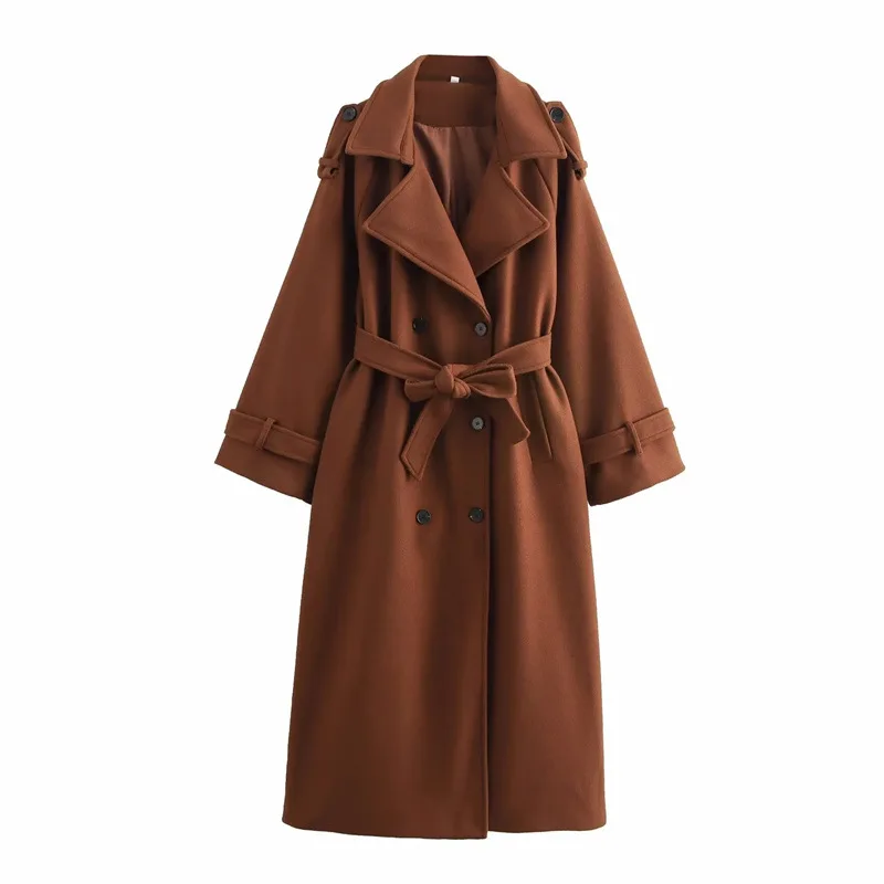 

Elegant Loose Belt Coats Women Turn-down Collar Full Sleeve Double Breasted Overcoat 2025 Autumn Chic Female Casual Outerwear