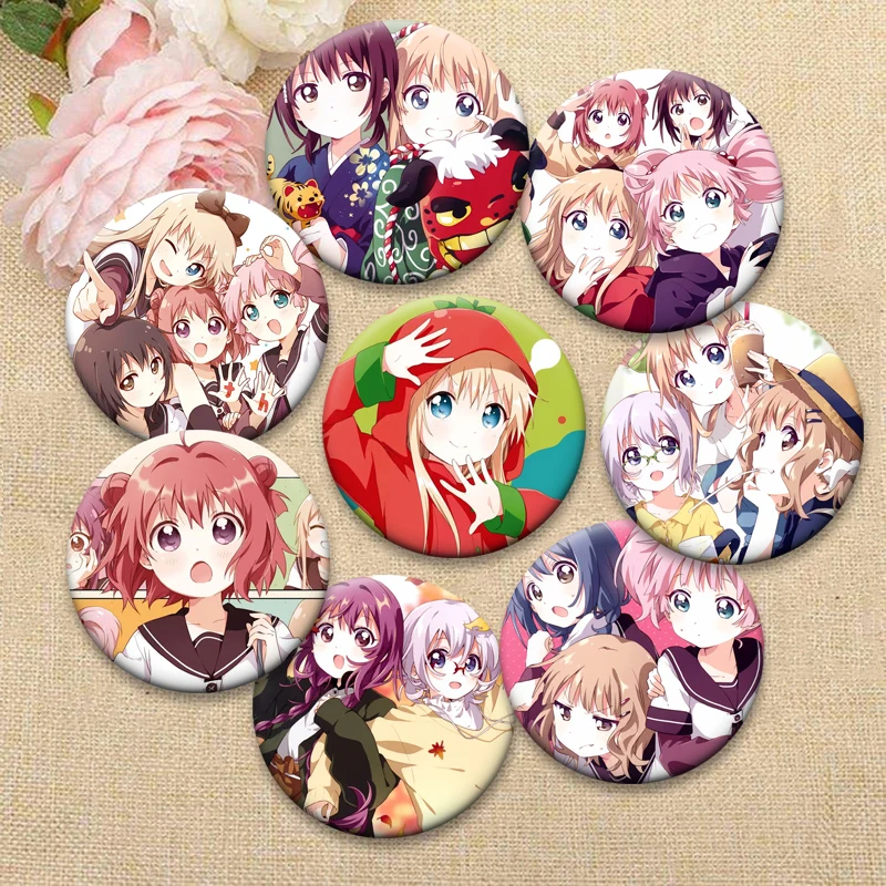 

Anime YuruYuri Happy Go Lily Brooches Pin Akari Akaza,Kyouko Toshinou,Yui Funami,Chinatsu Yoshikawa Badge Bag Accessories Gifts
