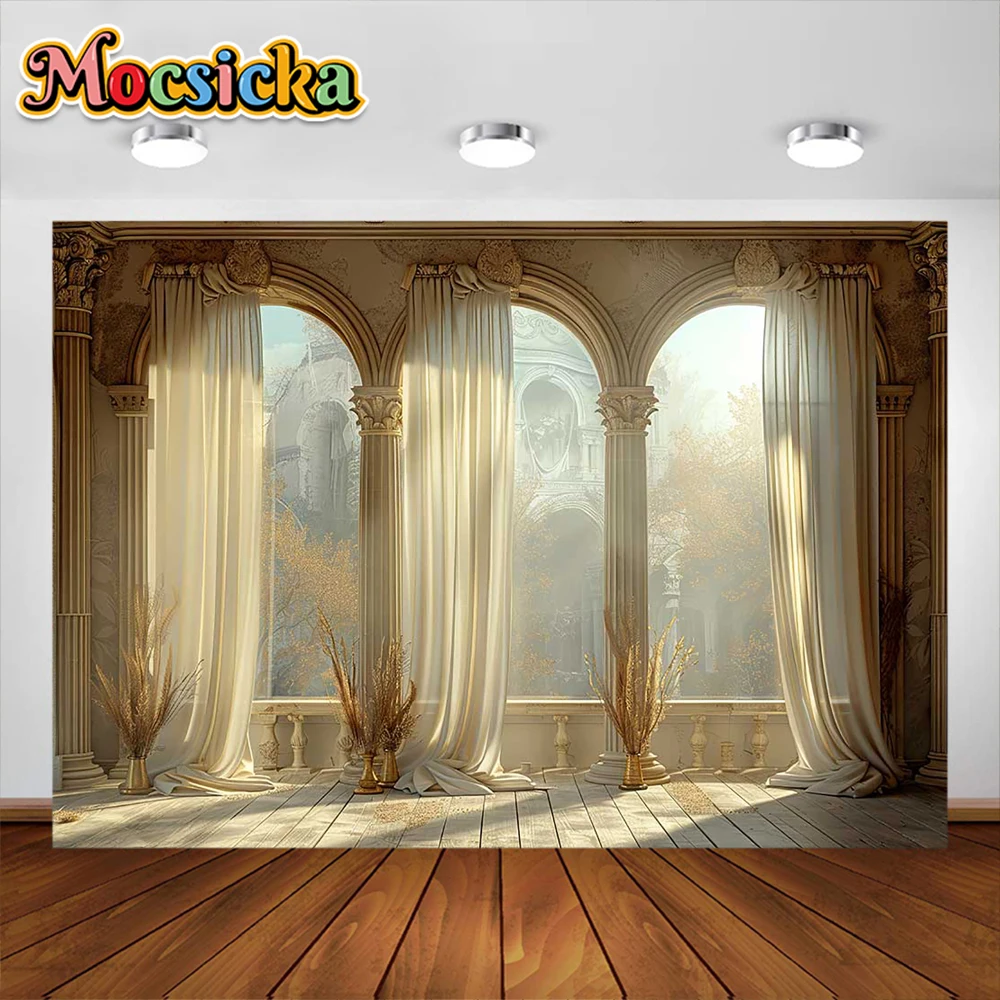 Tirai Retro fotografi latar belakang jendela dalam ruangan dewasa ulang tahun pernikahan bersalin potret dekorasi latar belakang Studio foto