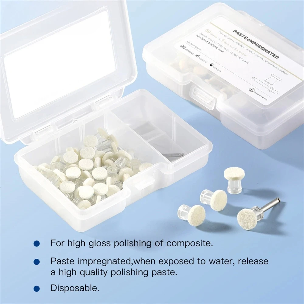 50 قطعة/صندوق AZDENT قرص تلميع مركب للأسنان معجون تلميع عجلة لباد يمكن التخلص منها عالي اللمعان CA مغزل #1