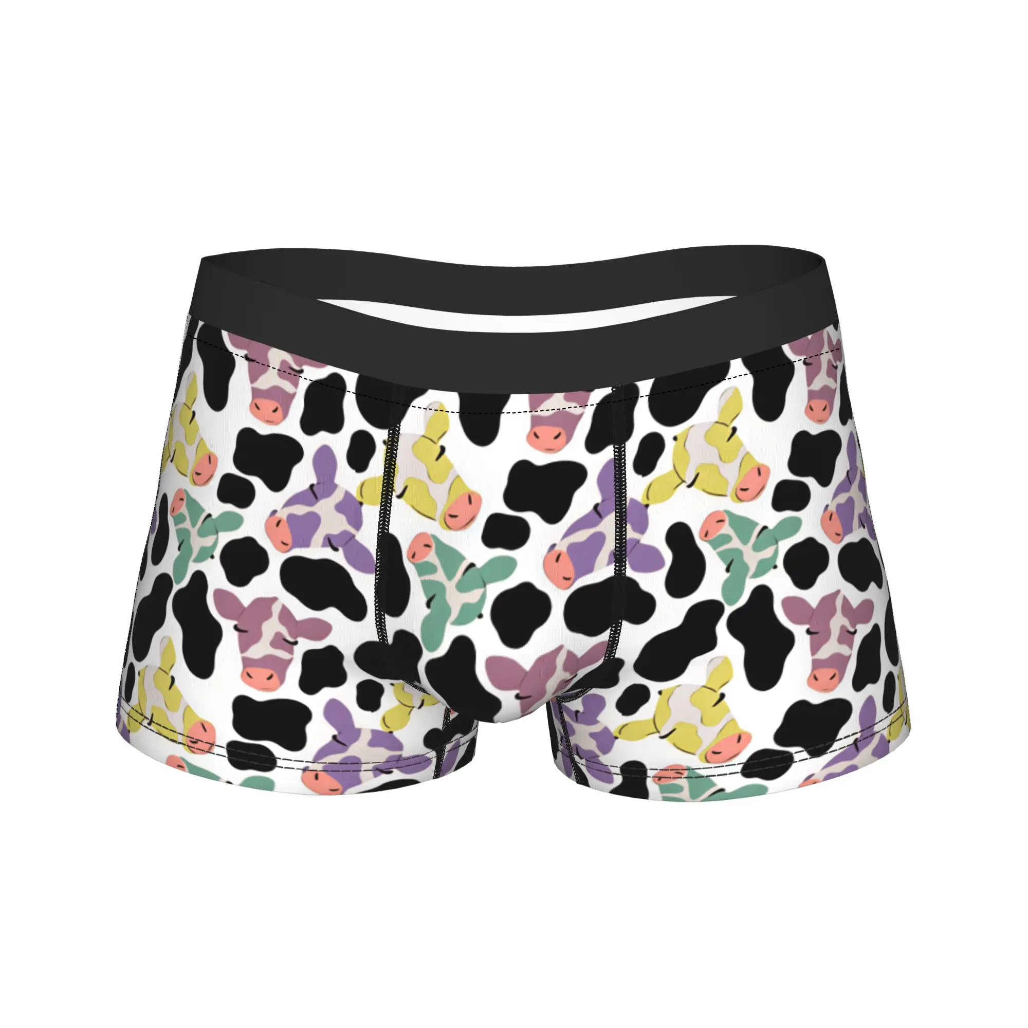 Colorful Pastel Cow Head Cow Print Boxer Shorts  Pouch Underwear Quality Custom DIY Boxer Brief Comfortable Man Underpants