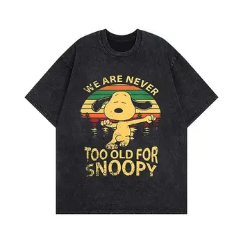 Americké retro kreslené tričko Snoopy, vintage seprané, volné bavlněné, s krátkým rukávem, nadměrné, ležérní, pánské, dámské, letní 8 nejlepší prodej tričko se Snoopym - №8