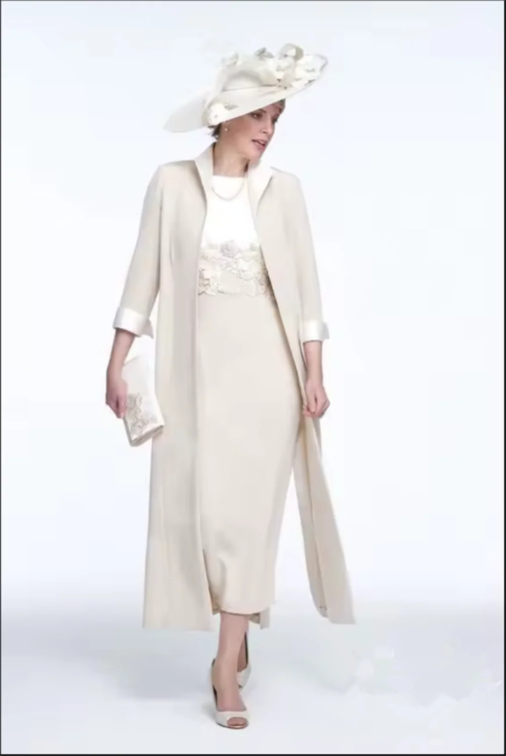 Customized Ensemble Midi Dress with a Delicate Embroidered Mother of the Bride Gown Outfit Wedding Formal Occasions Events