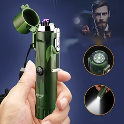 New Usb Lighter Camping Outdoor Survival Plasma Lighter With Flashlight Compass Survival Lighters Waterproof And Windproof