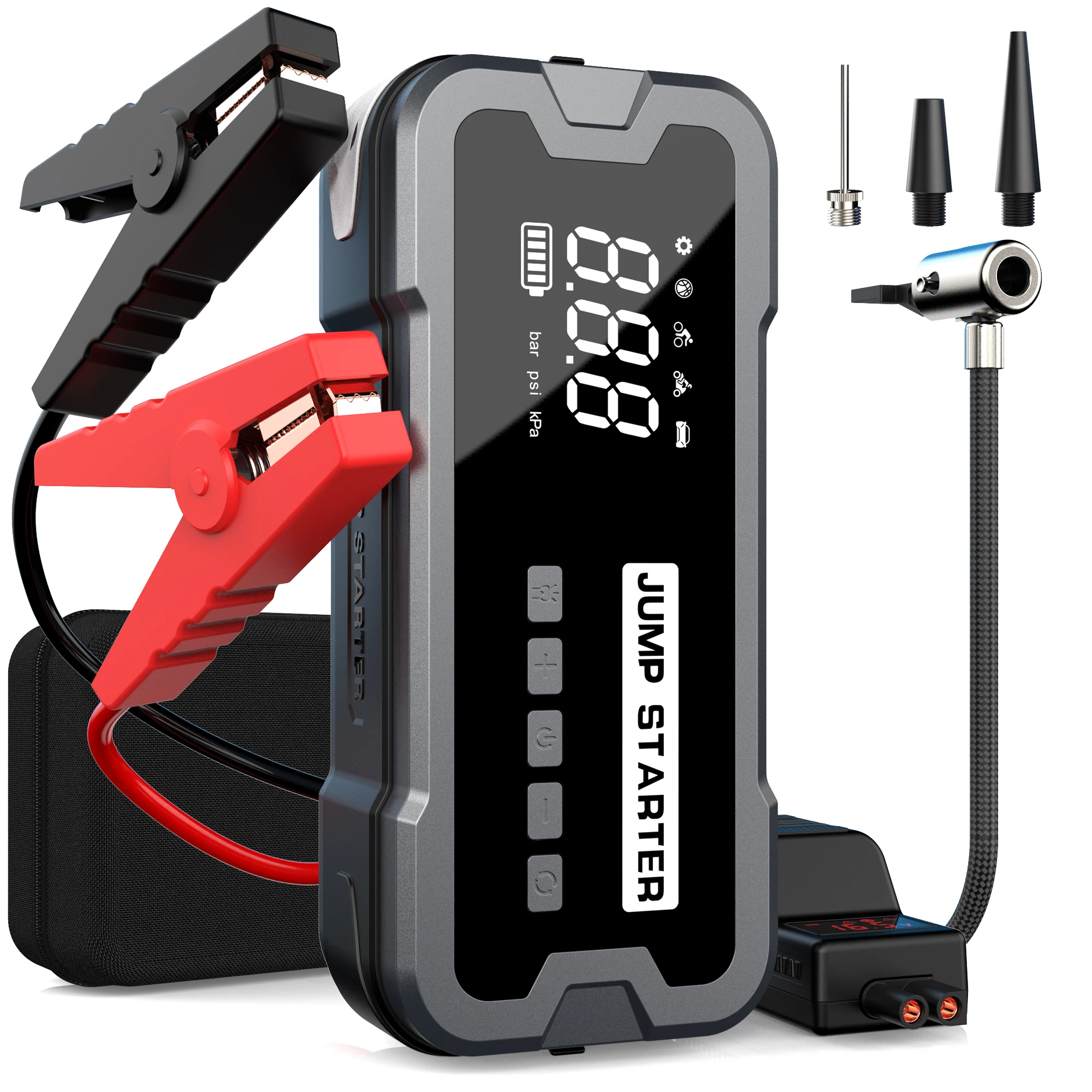 4000A Portable Car Jump Starter & Air Compressor with LED Light - Fast Charging, USB Powered for Cars, Bicycles, Motorcycles - B