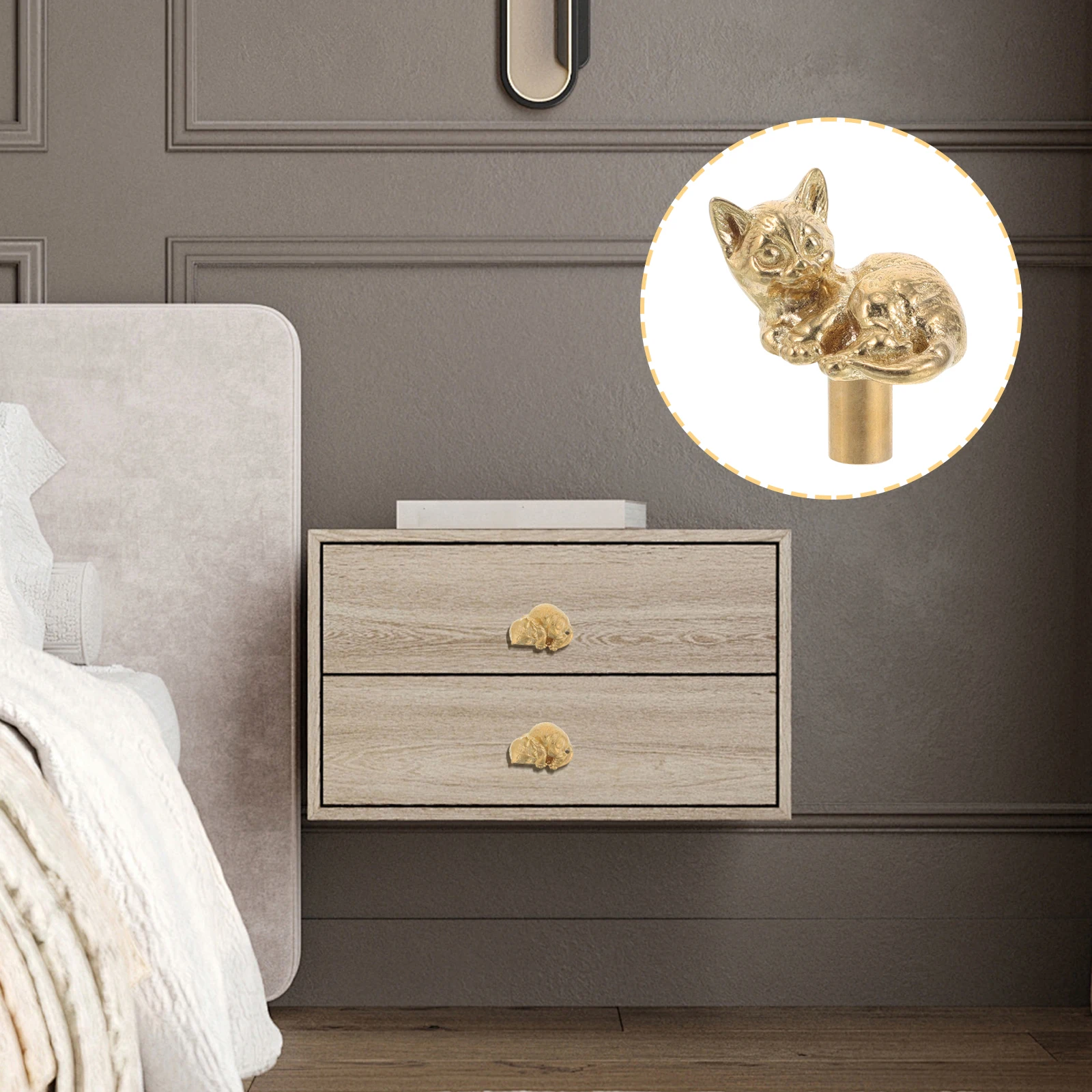 

Retro Cat Shaped Brass Drawer Knobs Unique Gold Cabinet Handles Vintage Decorative Pulls For Furniture Kitchen Bathroom Hardware
