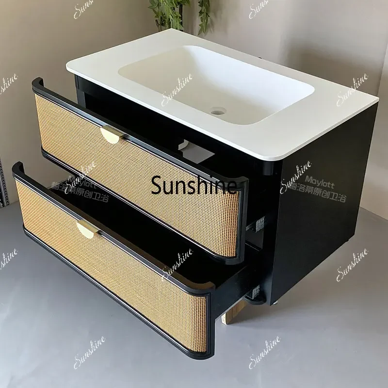 YMedieval bathroom cabinet integrated basin combination rattan ceramic hot bending washstand