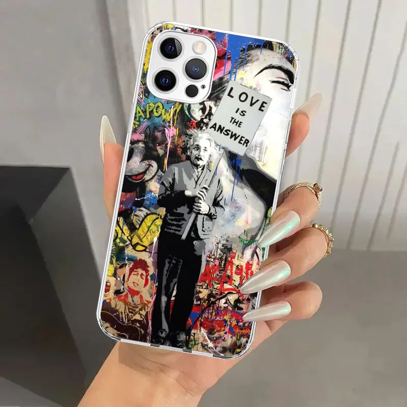 Banksy Graffiti Art Phone Case for Iphone 16 15 14 13 12 Mini 11 Pro Max 16E X XS XR 7 Plus 8 SE 2020 Soft Funda Print Shell