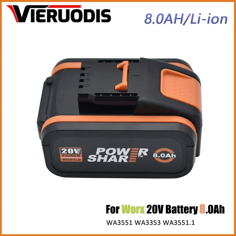 

For Worx 20V 8.0Ah Lithium battery Rechargeable WA3551 WA3553 WA3553.1 WA3570 for All WORX Electric and Garden Tools