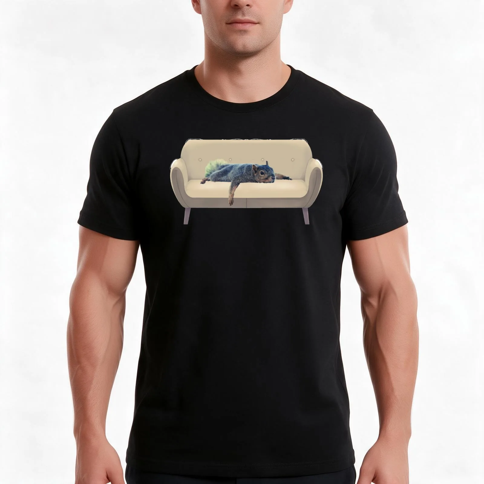 Splooting Squirrel Couch T-Shirt, Summer Casual Cotton Tee, Oversized Streetwear Tops, Vintage Graphic Print, Unisex Men Women