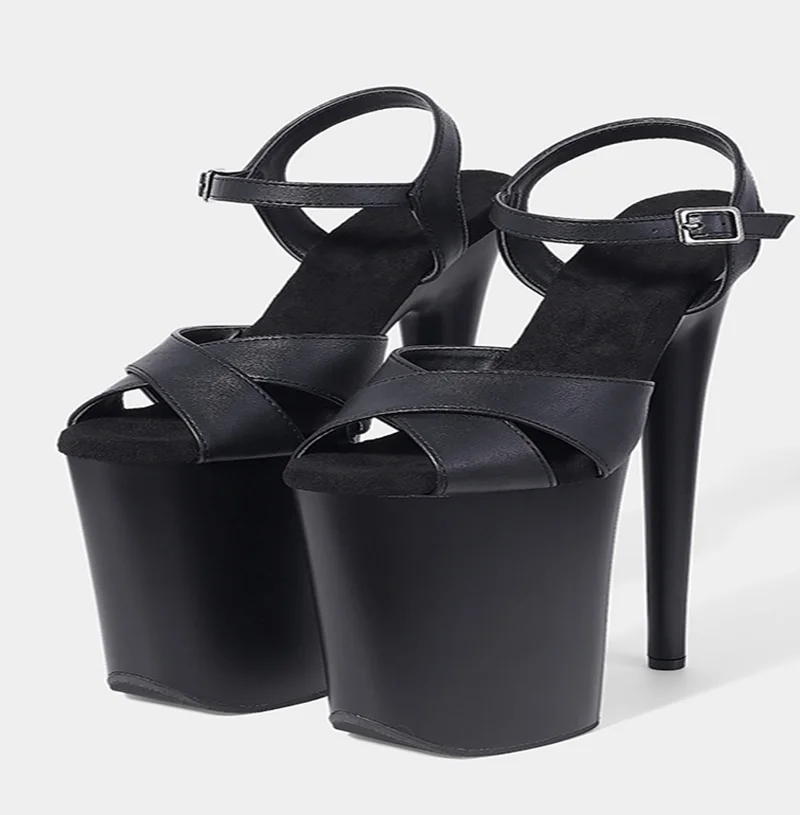

Ins Style 20cm 8inch Black Matte High Heel Sandals Shiny PU Sexy Model Shoes Pole Dance Shoes