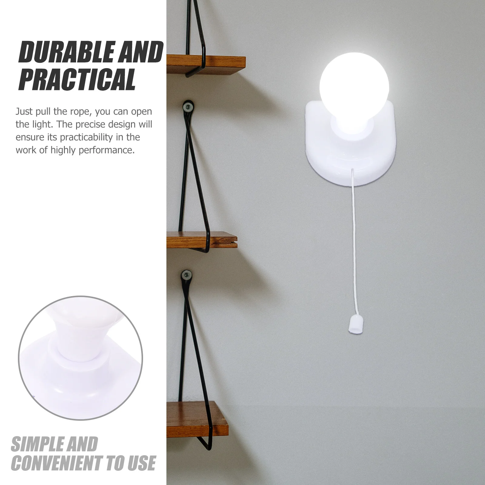 2Pcs LED Pull Rope Night Light Small Wall Light for Drawer Cabinet Closet Bedroom Soft Flicker-Free Eye Protection