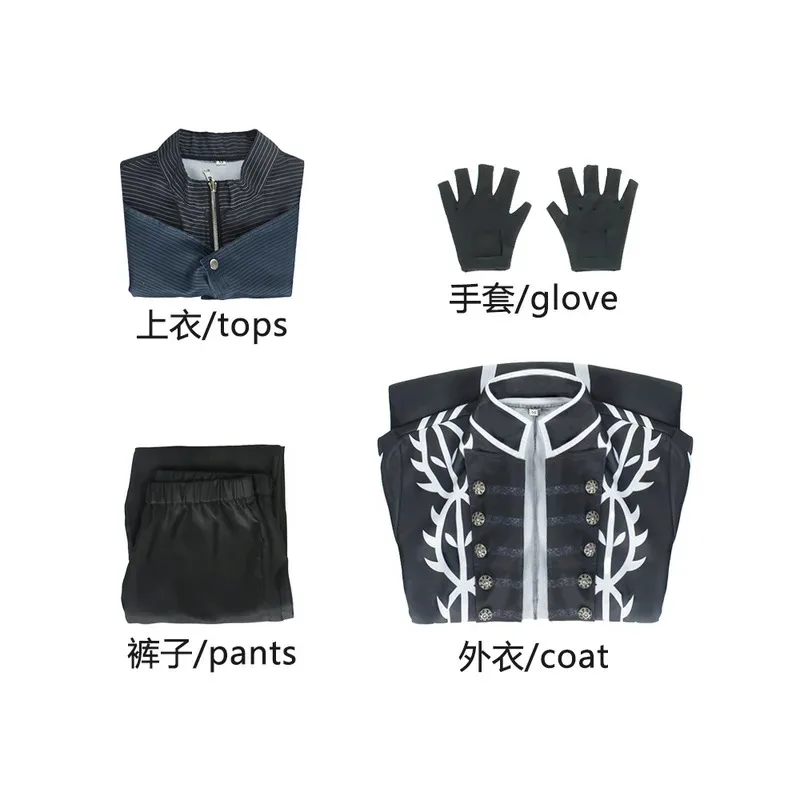 4PCS Game DMC5 Cosplay Vergil Uniform Wig Nelo Angelo Outfit With Glove Halloween Carnival Men Suit Jacket Vest Costume