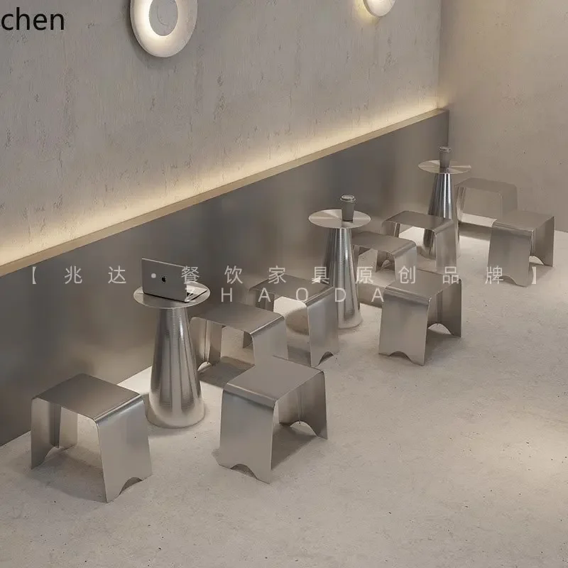 YY- Dining Table and Chairs Industrial Style Cafe Simple Stainless Steel Small Round Table Long Bench