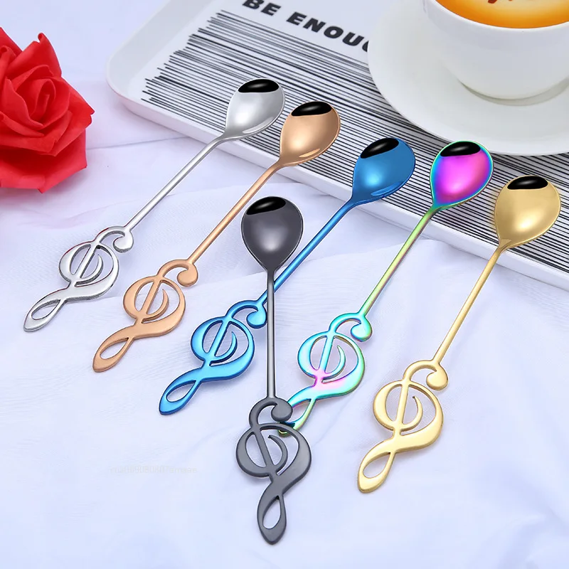 Musical Note Spoon Stainless Steel Round Head Coffee Milk Stirring Spoon Tea Dessert Ice Cream Sugar Spoon Tableware Accessories